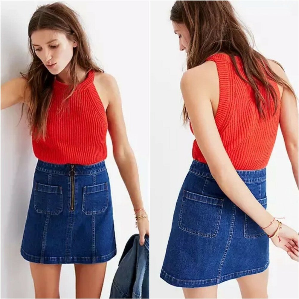 Madewell Zip Jean Skirt Blue Denim Mini A Line